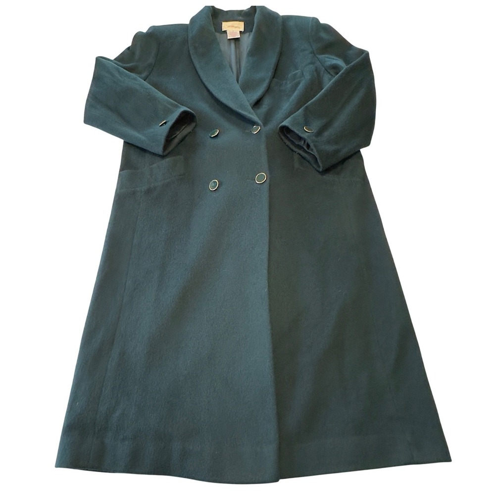 Worthington Womens Wool Blend Double Breasted Long Coat Forest Green Size 10 VTG